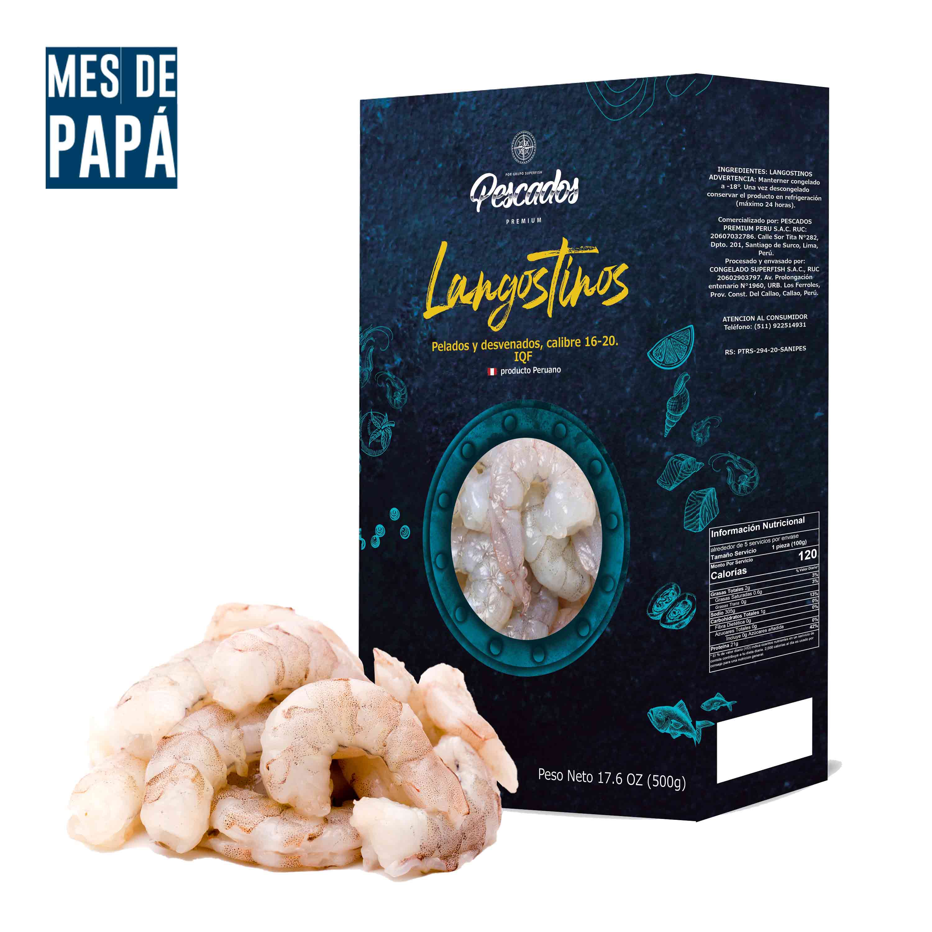 Langostinos Extra Jumbo calibre 16-20 sin cáscara y sin vena (PYD)