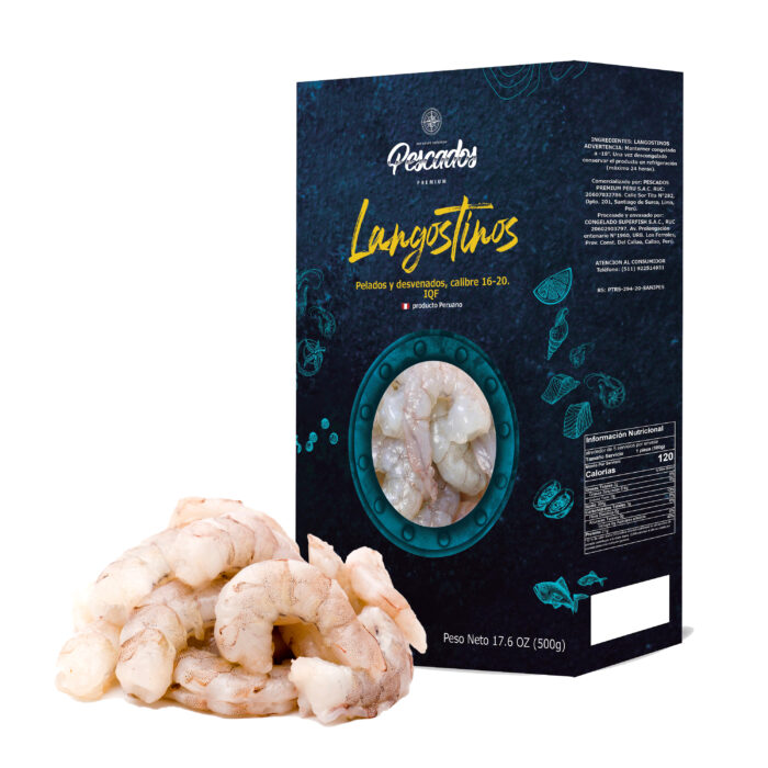 Langostinos Extra Jumbo calibre 16-20 sin cáscara y sin vena (PYD)